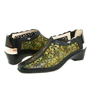 Pikolinos Green Tan Slingback Floral Pierced Leather Pumps Flats Heels 36 5.5-6